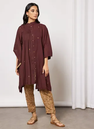 Relaxed Kurta and Pants Set Maroon 