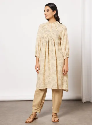 Printed Kurta and Pants Set Beige 