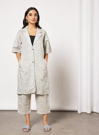 All-Over Print Top and Culottes Set Grey 