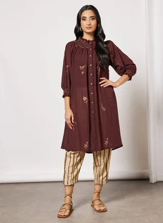 Floral Kurta and Pants Set Maroon 