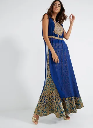 Royal Essence Kurti With Skirt Royal Blue/Gold 