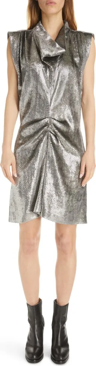 Rosemaya Metallic Texture Cowl Neck Dress