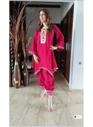 New in festive gotta lace work kurta Afghani set 