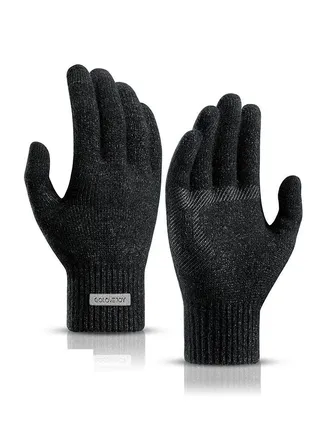 Winter Men's Warm Plush Riding Wrist Windproof High Elastic Wool Gloves 