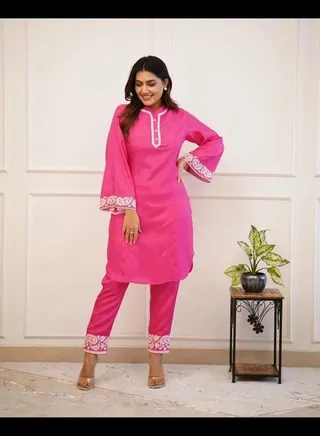 Pure Rayon Pink Embroidery Cord Set 