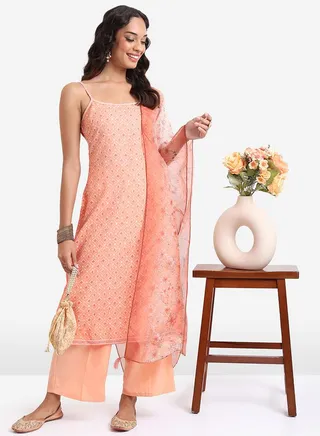 Geo Print Kurta & Palazzo with Dupatta Co-Ords 