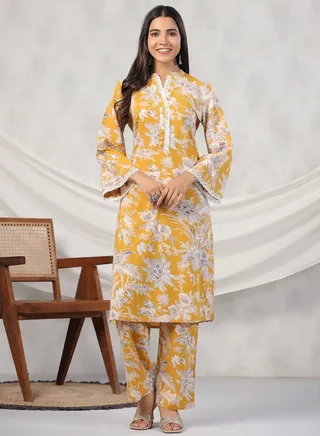 Floral Bell Sleeve Kurta & Pants Set 
