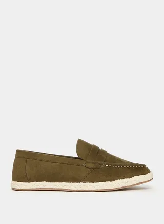 Faux Suede  Contrast Jute Sole Loafer Espadrilles 