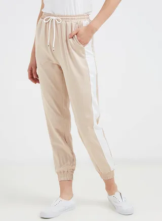Mid Rise Drawstring Joggers Brown 