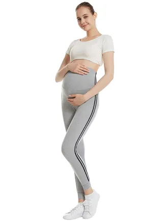 Maternity Sweatpants Pregnant Woman Sports Close-Fitting Leggings Light Grey 