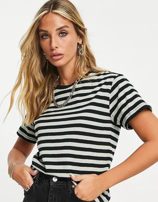 ASOS DESIGN ultimate t-shirt in black and khaki stripe