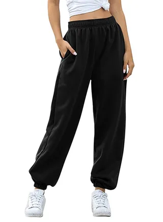 Elastic Ankle Loose Sports Sweatpants Black 