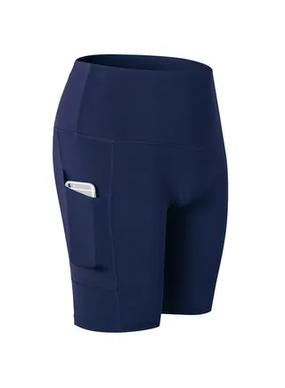 Stretchable High Waist Yoga Short Pants Dark Blue 