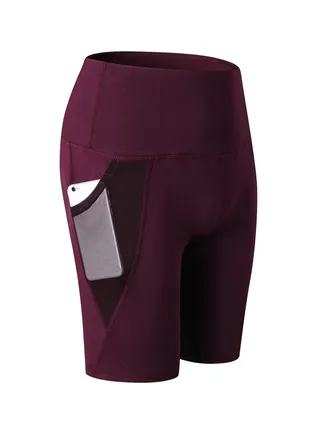 Sports Yoga Short Training Pants Burgundy 