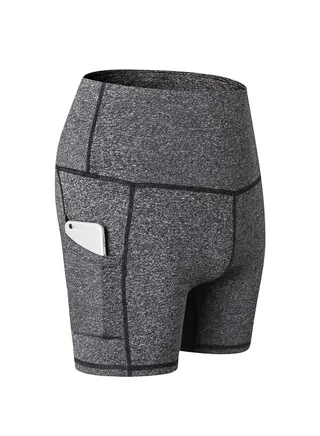 Stretchable High Waist Yoga Short Pants Dark gray 