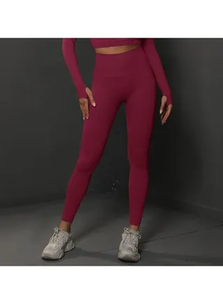 Women's Knitted Seamless Tight Yoga Pants With High Waist Exercise Red 
