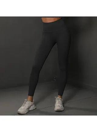 Women's Knitted Seamless Tight Yoga Pants With High Waist Exercise Black 