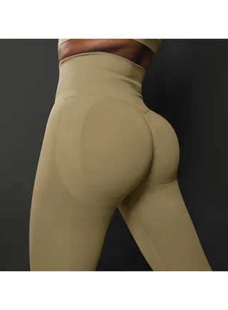Women's Knitted Seamless Tight Yoga Pants With High Waist Exercise Beige 