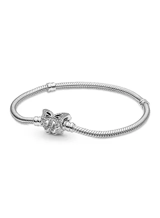 PANDORA Moments butterfly clasp snake chain bracelet in sterling silver 