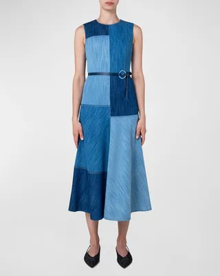 Patchwork Denim Midi Dress
