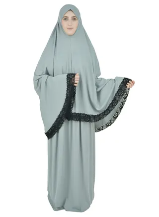 Two Piece Islamic prayer dress women with Lace - Prayer Clothes for Women - Prayer Abaya For women - Jilbab 2 piece, Umrah essentials for women - Prayer set 
