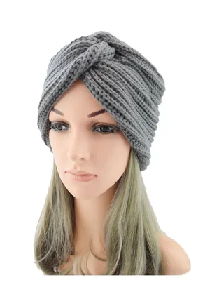 Woolen Cashmere Knitted Turban Grey 
