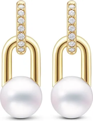 18kt yellow gold Collection Line Fine Link pearl drop earring