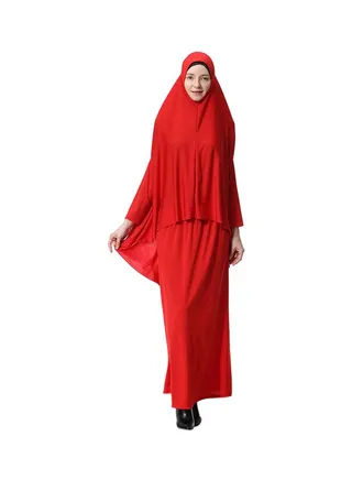 2-Piece Thobe With Hijab Red 
