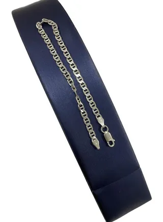 Sterling Silver 925 Bracelet 4MM Flat Mariner Link Chain Bracelet 
