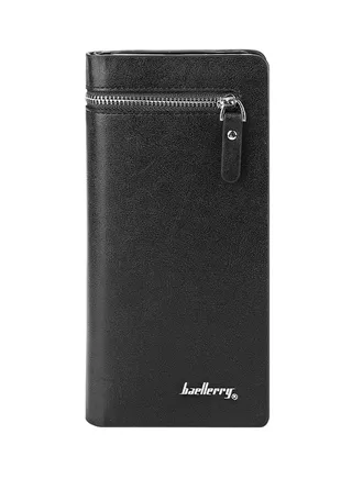 Leather Zipper Closure Wallet Black 