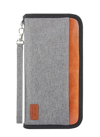 Large Capacity Passport Holder Wallet, Family Travel Passport Card Bag ID Holder Zipper Closure, Removable Wristband RFID Blocking (Grey) 