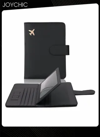 Business PU Leather Dustproof Passport Bag Rfid Multi-card Slot Multi-function Passport ID Passport Holder Creative Aircraft Certificate Storage Bag for Women Men Black 