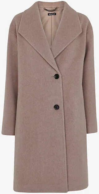 Womens Brown Wide Collar Relaxed-fit Wool Blend Coat