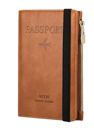Multifunctional RFID PU Leather Passport Holder Travel Wallet Brown 