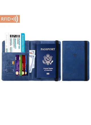 Leather Passport Covers,Travel Wallet,Passport Holder (Navy Blue) 