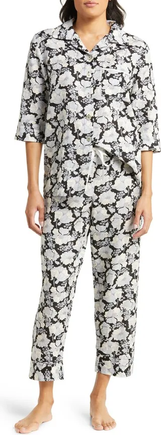 Cara Floral Silk & Cotton Crop Pajamas