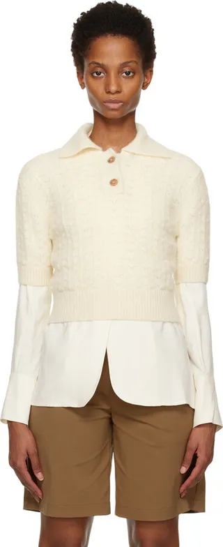 LOW CLASSIC Off-White Spread Collar Polo