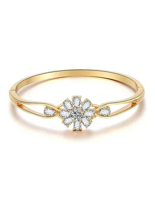 Flower Shape Design Rhinestone Buckle Bangle 