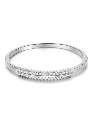 Women Fashion Round Circle 2 Rows Rhinestone Inlaid Bangle 