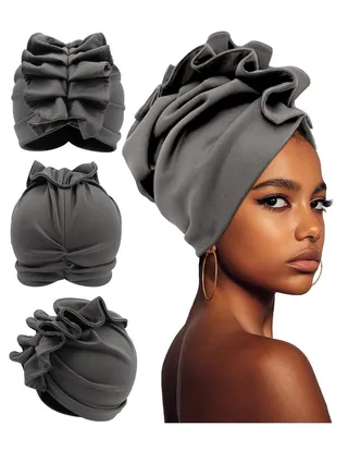 Stretch Turban Hats for Women, Soft Pre-Tied Bonnet with Double Layered Ruffles, Comfortable Headwraps, Ideal for Hair Care 