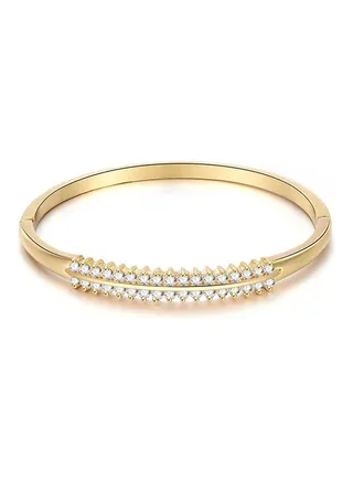 Women Fashion Round Circle 2 Rows Rhinestone Inlaid Bangle 