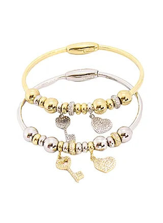 2-Piece Pure 925 Sterling Silver Ladylike Bangle 