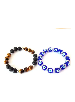 2-Piece Eyes Tiger Eye Volcanic Couples Bracelet Set 