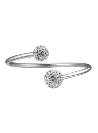 925 Sterling Silver Rhinestone Studded Adjustable Cuff Bracelet 