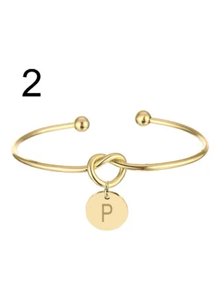 Chic Knotted Heart Bangle Letter P Carved Bracelet 