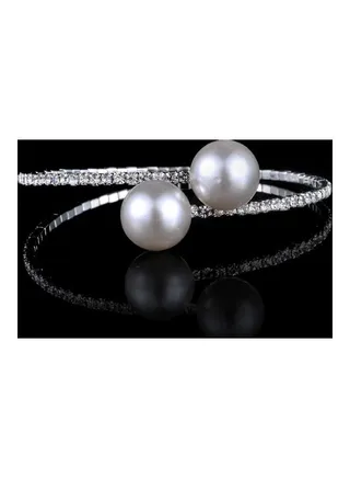 Single Row Rhinestone Inlaid Faux Pearl Opening Bracelet 