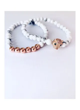 2-Piece Rose Gold Plated Hawlite Zircons Bracelet Set 