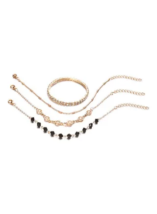 4-Piece Multilayer Rhinestone Beaded Chain Bracelet 