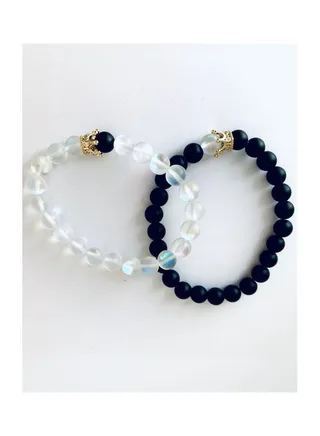 2-Piece Onyx Luminous Quartz Crown Couples Bracelet Set 