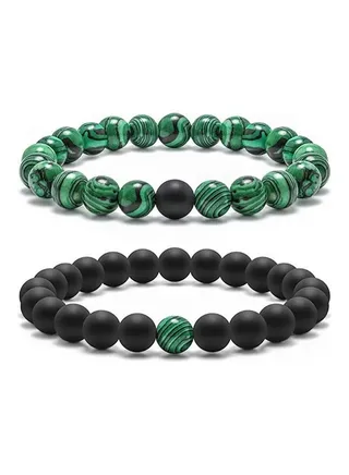 2-Piece Malachite Onyx Malakite Bracelet Set 